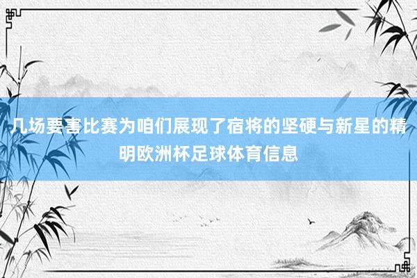 几场要害比赛为咱们展现了宿将的坚硬与新星的精明欧洲杯足球体育信息